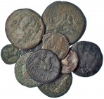 10 monedas: 6 unidades y ases, 1 semis y 1 cuadrante ibéricos y 2 ases iberromanos. Ausesken, Kese, Iltirta, Ilturo, Tarraco y Untikesken. De BC a MBC...