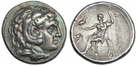 MACEDONIA. Alejandro III. Corinto. Tetradracma (336-323 a.C.). A/ Cabeza de Heracles con piel de león a der. R/ Zeus entronizado a izq. con águila y c...