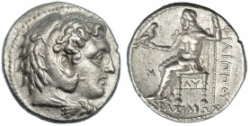 MACEDONIA. Alejandro III. Babilonia. Tetradracma (323-317 a.C.). R/ Zeus entronizado a izq. sosteniendo águila y cetro, a la izq.: M y debajo: LU. PRC...