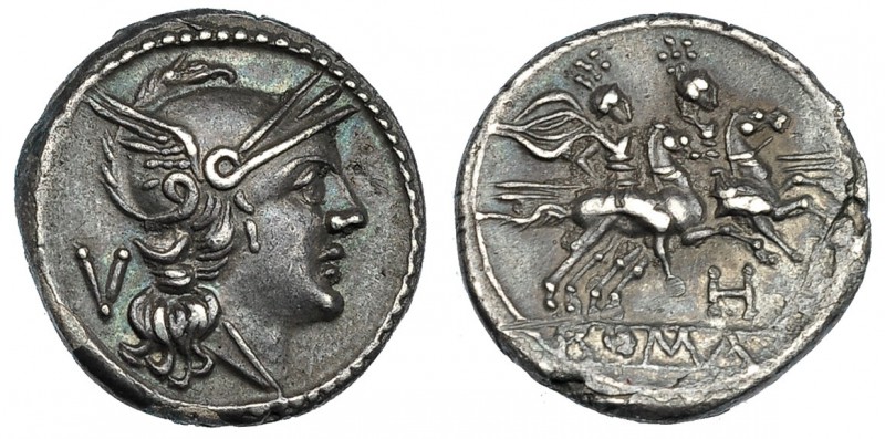 ACUÑACIONES ANÓNIMAS. Quinario. Sureste de Italia (211-210 a.C.). A/ Cabeza de R...