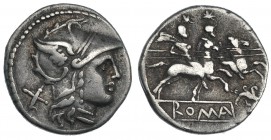 ACUÑACIONES ANÓNIMAS. Denario. Roma (190-170 a.C.). R/ Grifón bajo los caballos. FFC-40. SB-20n. MBC/MBC-.