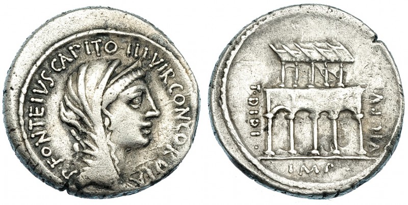 DIDIA. Denario. Roma (55 a.C.). R/ La Villa Pública con el tejado hacia la der. ...