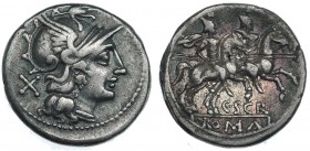 SCRIBONIA. Denario. Roma (154 a.C.). FFC-1100. SB-1. Pátina gris. MBC.