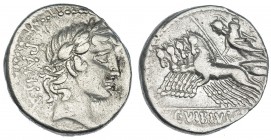 VIBIA. Denario. Taller auxiliar de Roma (90 a.C.). A/ Monograma de Roma. FFC-1193. SB-no. MBC/MBC-. Escasa.