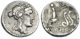 VOLTEIA. Denario. Roma (78 a.c.). R/ Símbolo: lanza. FFC-1231. SB-3. MBC.