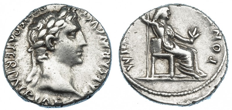 AUGUSTO. Denario. Lugdunum (13-14 a.C.). A/ Cabeza laureada de Augusto a der. R/...