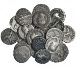 1 denario de República, 2 de Marco Antonio (uno de ellos forrado), 18 imperiales, de Vespasiano a Septimio Severo y 1 antoniniano. Total 22 monedas. C...