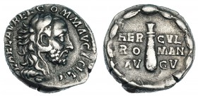 CÓMODO. Denario. Roma (191/2). A/ Cabeza del Emperador con piel de león a der.; L. AEL. AVREL. COMM. AVG. P. FEL. R/ Dentro de corona, maza entre ley....
