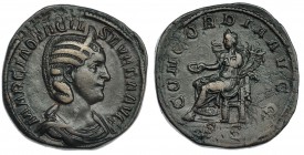 OTACILIA SEVERA, esposa de Filipo I. Sestercio. Roma (244-249 d.C.). R/ La Concordia sentada a izq. con pátera y doble cornucopia;: CONCORDIA AVGG, S....