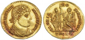 VALENTIANIANO I. Medallón de 2 sólidos. AU 26,7 mm. Tréveri (364-375). A/ Busto diademado y drapeado a der.; DN VALENTINIANVS P. F. AVG. R/ Roma con g...