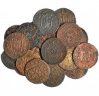 21 monedas de 8 maravedís: 1600, 1603, 1604 (3), 1605 (2), 1606 (2), 1607, 1612 (2), 1617, 1618, 1619, 1620, 1621 (2), 1624 (2) y 1627. Felipe III y F...