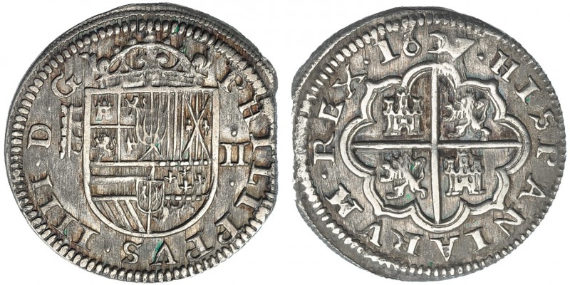 2 reales. 1627. Segovia. Sin ensayador. CA-931. Final de plancha. MBC+. Muy esca...