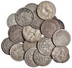 Colección de 19 monedas de 1/2 real diferentes. Lima, Cuenca, Madrid (8), Segovia y Sevilla (8). De BC a MBC.