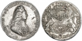 Ducatón. Amberes, Bravante. DM-3578. Vhoudt-736. Una de las pocas monedas de plata en las que aparece el retrato de Felipe V. Rayitas de ajuste en el ...