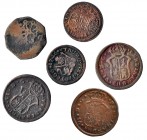 6 monedas diferentes: ardite (3), maravedí de Pamplona y maravedí de Segovia (2). BC+/MBC.