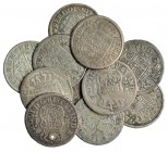 Colección de 11 monedas de 1 real diferentes. Lima (con agujero), Madrid (6), México y Sevilla (3). De BC+ a MBC.