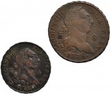 2 monedas de Segovia: 8 maravedís, 1778 y 4 maravedís, 1785. Calidad media MBC-.