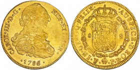 8 escudos. 1786/5. Potosí. PR. VI-1737 vte. Fina raya de acuñación en el rev. MBC+. Escasa.