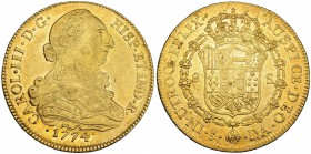 8 escudos. 1774. Santiago. DA. VI-1757. Hojitas y pequeñas marcas. R.B.O. EBC-.