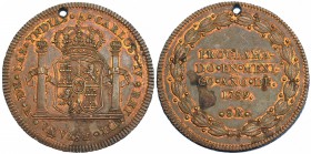Medalla de proclamación con valor 8 reales. 1789. México. AE 40mm. H-161 vte. MPN-207. Agujero. R.B.O. EBC-.