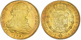 8 escudos. 1791. Santiago. DA. Ordinal IIII. VI-1415. Pequeñas marcas. R.B.O. EBC-/EBC.