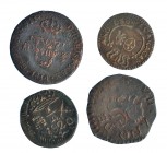 lote de 4 monedas: 1/2 real, Guayana; 1/4, 1820, Santa Marta; 2/4, 1814, México; 1/4, 1818, Caracas. MBC-/MBC.
