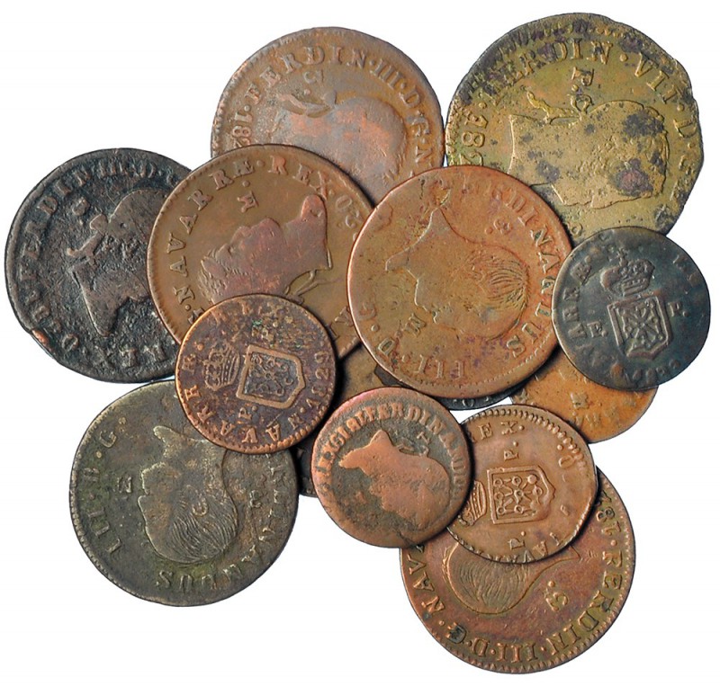 14 monedas de Pamplona: 1 maravedí (6), 3 maravedís (7) y 8 maravedis. De BC- a ...