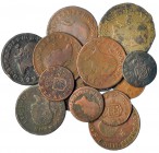 14 monedas de Pamplona: 1 maravedí (6), 3 maravedís (7) y 8 maravedis. De BC- a MBC.