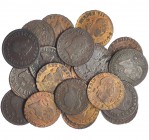Colección de 21 monedas de 2 maravedís diferentes. Jubia (2), 1813-1826; Segovia (14), 1817-1833. BC-/MBC+.