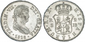 2 reales. 1828. Sevilla. JB. VI-786. B.O. EBC+.