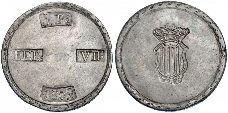 5 pesetas. 1809. Tarragona. VI-1179. Pequeña muesca en la gráfila. MBC+.