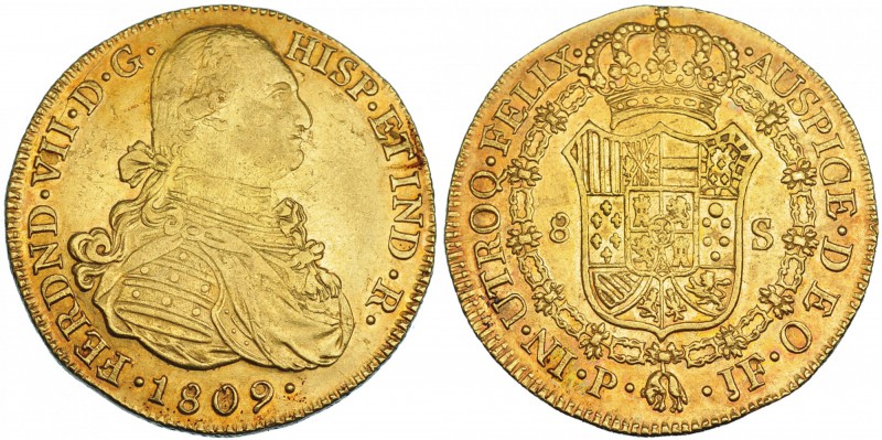 8 escudos. 1809. Popayán. JF. VI-1511. Pequeñas marcas. R.B.O. EBC-.