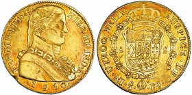 8 escudos. 1810. Santiago. FJ. VI-1534. Hojas. R.B.O. MBC/MBC+.