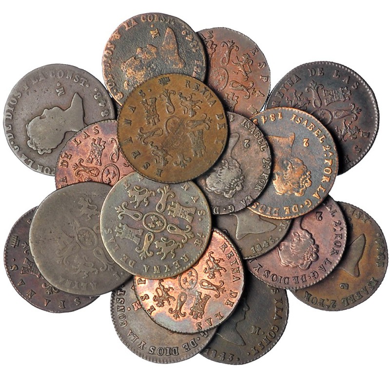 Colección de 18 monedas, 17 diferentes, 1 sobre fecha. Barcelona, Jubia (3), Seg...
