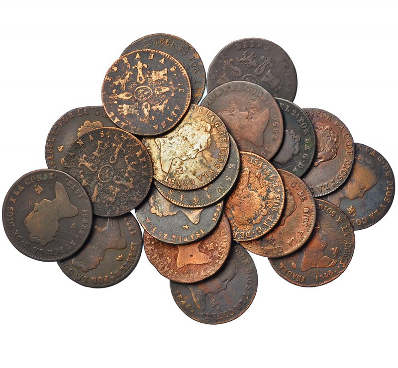 Colección de 20 monedas de 4 maravedís diferentes. Barcelona, Jubia (7) y Segovi...