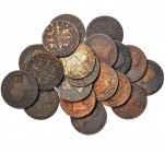 Colección de 20 monedas de 4 maravedís diferentes. Barcelona, Jubia (7) y Segovia (12). BC-/MBC-.