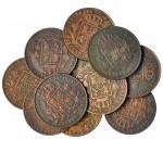 Colección de 11 monedas de 25 céntimos de real diferentes. Barcelona y Segovia (10). Calidad media MBC-.