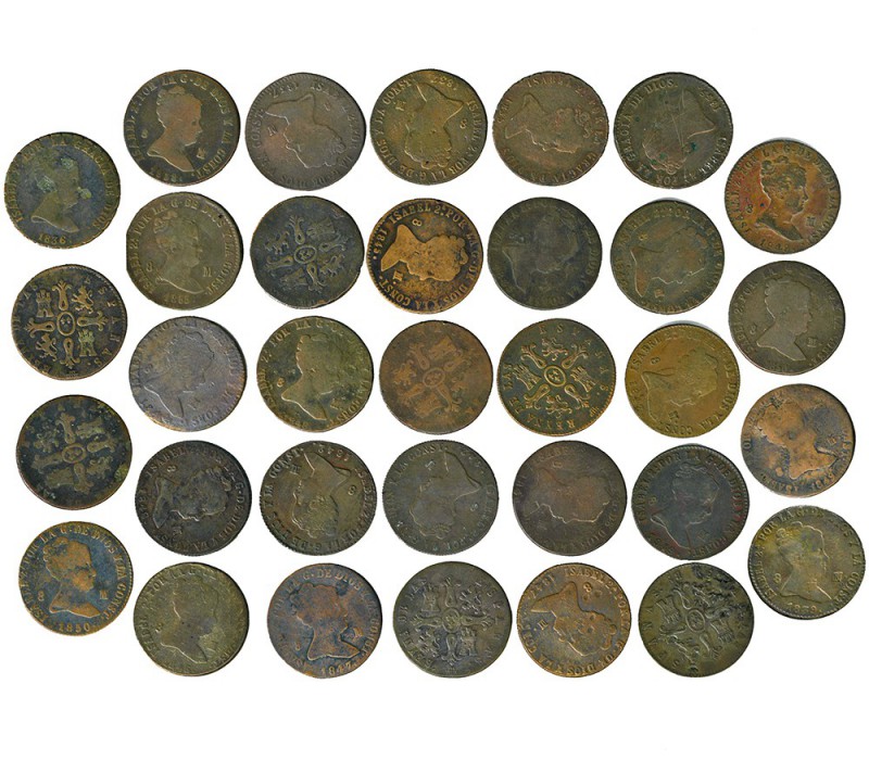 Colección de 33 monedas de 8 maravedís diferentes. Barcelona (2), Jubia (15) y S...