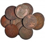 Colección de 11 monedas de 6 cuartos diferentes, algunas de ellas variantes. 1837-1846. Barcelona. MBC-/MBC.