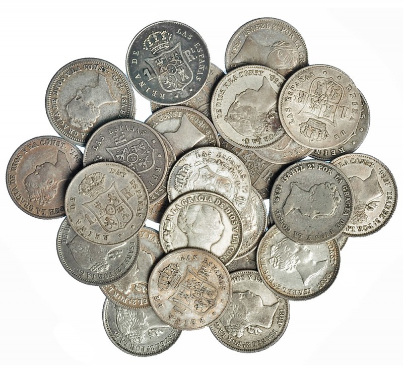 Colección de 1 real y 10 céntimos de escudo: Barcelona (9), Madrid (13) y Sevill...