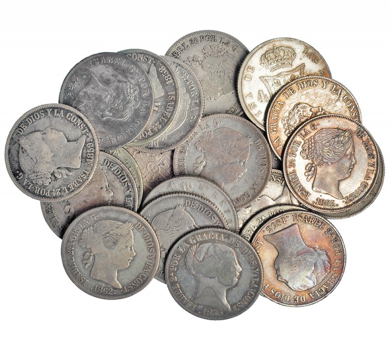Colección de 22 monedas de 4 reales y 40 céntimos de escudo. Barcelona (2), Madr...