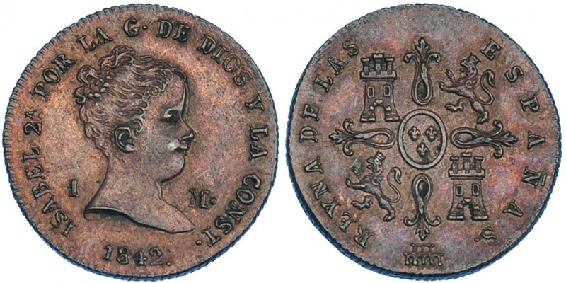 Maravedí. 1842. Segovia. VI-4. Leve doble acuñación en el anv. EBC.
