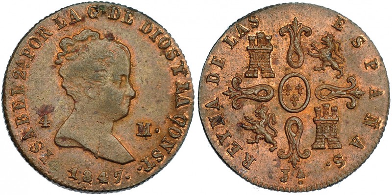 4 maravedís. 1847. Jubia. VI-40. B.O. EBC-/EBC+.