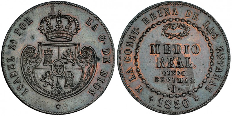 Medio real. 1850. Jubia. VI-112. Pequeñas marcas. EBC-. Muy escasa.