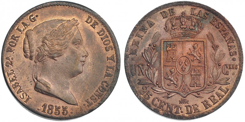 25 céntimos de real. 1855. Segovia.VI-146. B.O. SC.