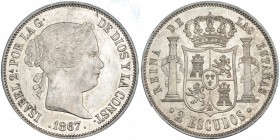 2 escudos. 1867. Madrid. VI-538. Mínimo golpecito. SC.
