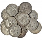 11 monedas de 5 pesetas diferentes. 1870-1892. BC+/MBC.
