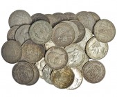 35 monedas de 5 pesetas. 1870 (7), 1871 (5), 1875 (4), 1878 (2), 1885 (10) y 1891 (7). BC+/MBC-.
