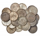 Colección de 30 monedas de 5 pesetas diferentes. 1870-1899. Incluye 2 monedas de 1 peso de Manila, 1881 y 1897. Casi todas con fecha en las estrellas....