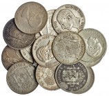 16 monedas de 5 pesetas diferentes. 1870-1892. BC+/MBC.